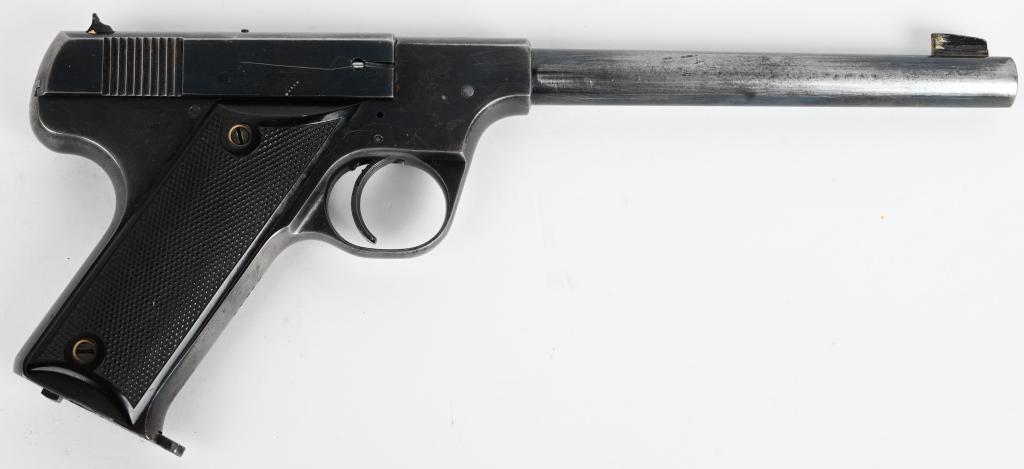 HIGH STANDARD MODEL B SEMI AUTO PISTOL: SERIAL 28511. BARREL 6 3/4". CALIBER .22 LONG RIFLE. The earliest High Standard pistol was marketed under the name of the Model B. This rather successful model was the offspring of the Hartford Arms, 