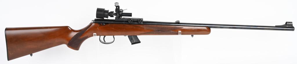 ANSCHUTZ LH MODEL 1415-1416 BOLT ACTION RIFLE: SERIAL 1289058. BARREL 22.5". CALIBER .22 LONG RIFLE. High quality left handed magazine fed bolt action .22 rifle made in West Germany. Features blue finish, hooded front sight, folding leaf rear sigh