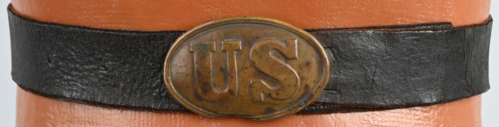 CIVIL WAR OHIO MARKED BELT US FEDERAL BELT PLATE: This is a very nice, Civil War U.S. belt and buckle. The buckle is US enlisted 1839 belt plate. Shows minimal wear, but a few small dings. Nice patina on face. The belt is brown buff leather, approxim