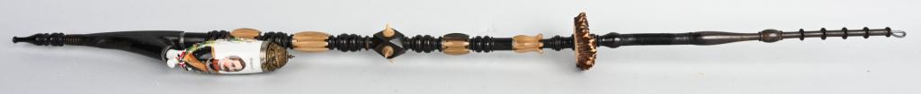 IMPERIAL GERMAN RESERVIST PIPE w/ KAISER WILHELM: Imperial German reservist regimental pipe finely crafted of cherry wood with horn accents and measures 41 inches in total length with Kaiser Wilhelm II on the bowl with a decorative spiked helmet to t