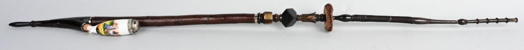 IMPERIAL GERMAN RESERVIST PIPE 10TH BAVARIA: Imperial German reservist regimental pipe for the 10th Bavarian Regiment and is finely crafted of cherry wood with horn accents and measures 43 inches in total length.