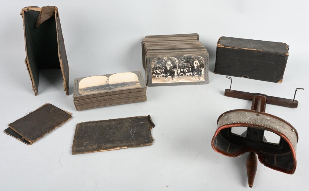WWI KEYSTONE STEREO VIEW IMAGES + VIEWER: Very nice set of World War I stereo views. Approximately 82 are military theme images from the Keystone Views of the First World War collection -- images range from camp life and bayonet drill to Gene