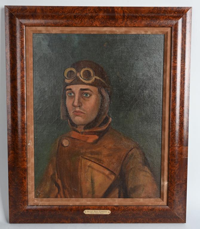 WW1 US AIR SERVICE OIL PORTRAIT OF NAMED PILOT WWI: US Air Service portrait of a pilot named 1st Lt. Paul Edwards who for awhile was stationed at Kelly Field in Texas. The framed painting measures 20 X 24 inches and is in excellent condition. The image