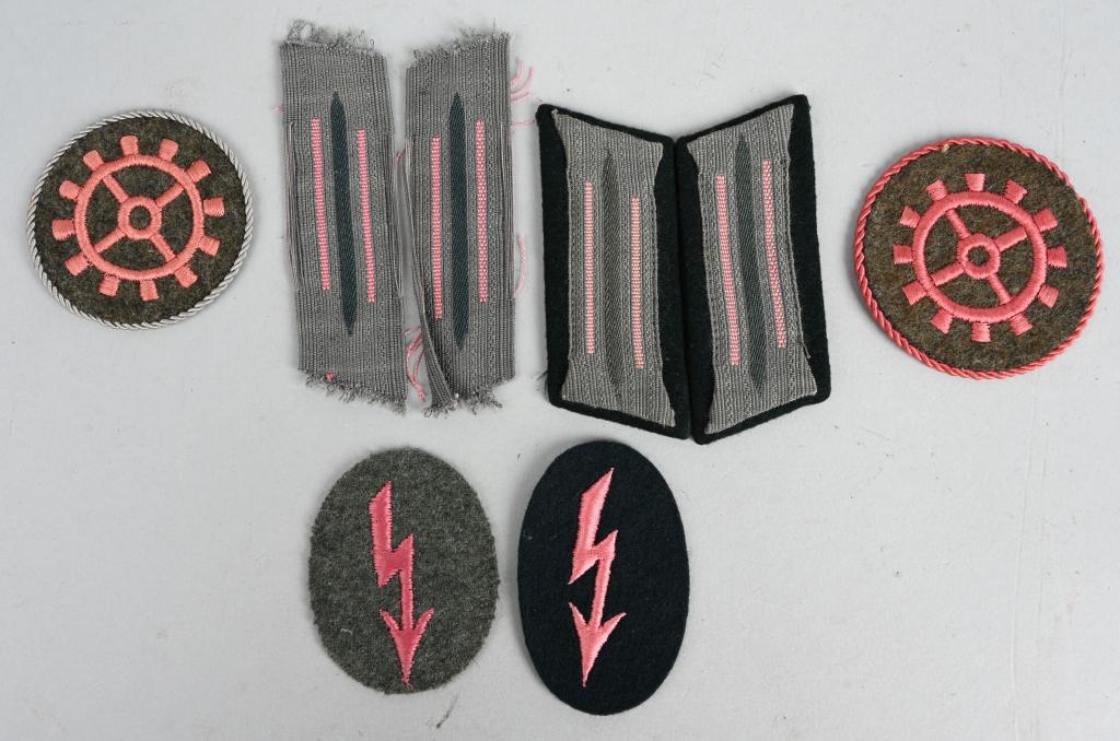 WWII NAZI GERMAN PANZER TRADE AND RANK INSIGNIA: WWII Nazi German insignia lot to include 1) PANZER EM/NCO'S COLLAR TABS. September 1935 pattern, machine woven, rayon construction collar tabs feature light, field-grey litzen with an interwoven dark,
