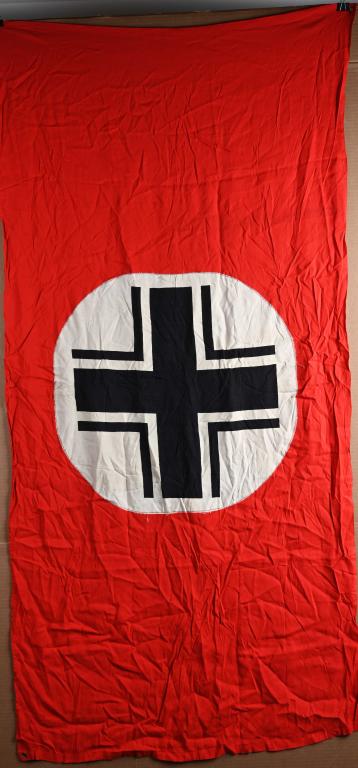 WWII NAZI NSDAP GERMAN MINT VEHICLE ID FLAG: Mint condition large 77" x 39" two piece vehicle identification flag with 4 grommets one in each corner. These flags were placed on top of German vehicles to identify these vehicles for the Luftwaffe.