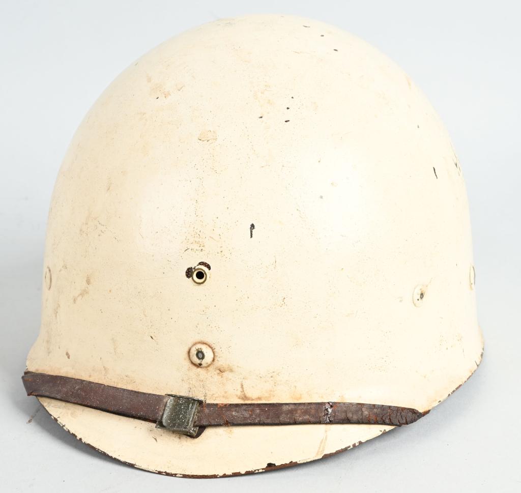 WWII MILITARY POLICE PAINTED M1 HELMET LINER WW2: WWII Military Police white painted helmet liner by Seaman Paper Company with that has been well used but not abused. The exterior retains roughly 95 % of it's white paint. Excellent The M1 helmet was 