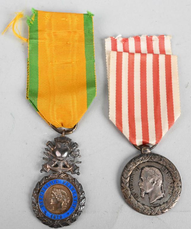 PAIR OF 19th C. FRENCH MEDALS, NAMED 1859, 1870: French Italian Expedition of 1859 Medal, and French Medaille Militaire, dated 1870 and engraved with the soldier's name JORDAN RHA 66466 on the back. Excellent