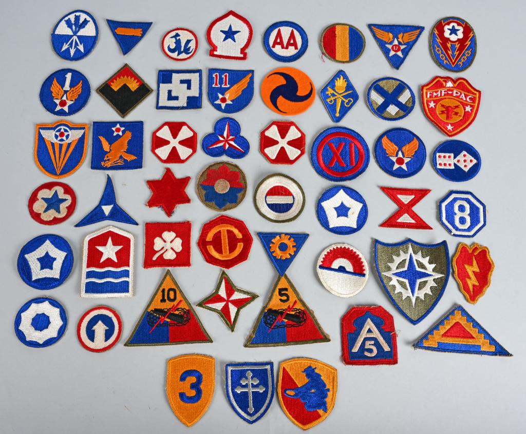 WWII US AIR CORPS ARMY USMC PATCH 51 PATCHES WW2: WWII US Army Air Corps - US Army - US Marine Corps collections of various Divisions, Regiments and commands. All 51 patches dates to WWII and are in excellent condition/ The most unusual patch is a 12