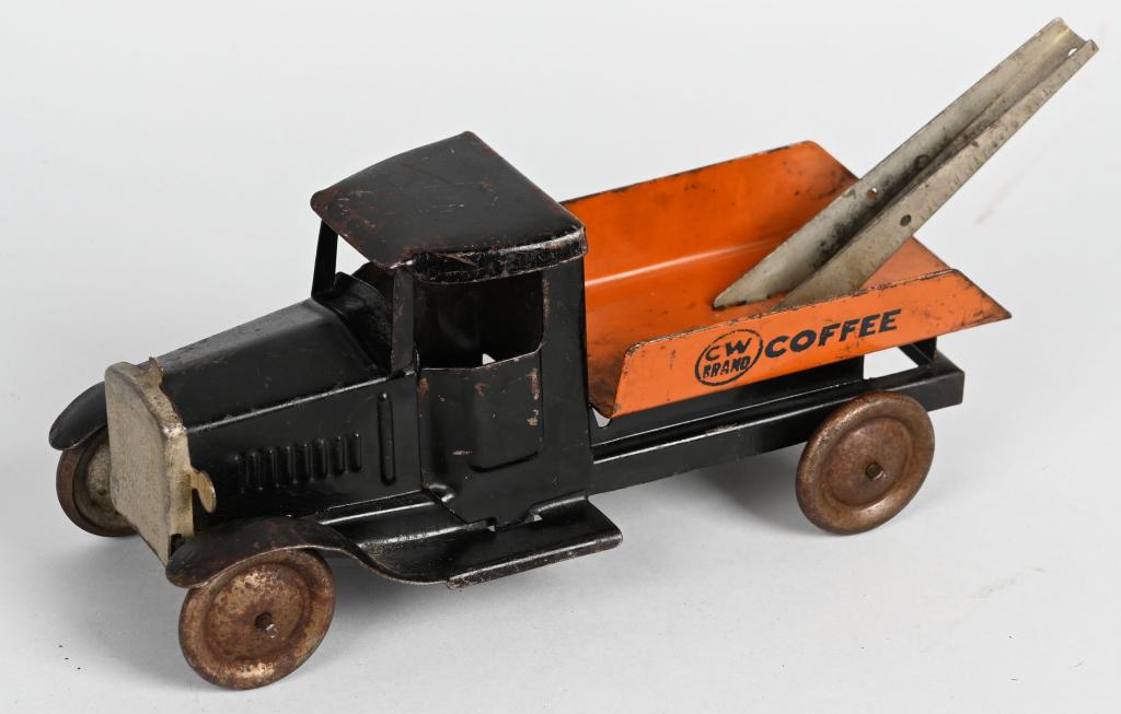 METALCRAFT CW COFFEE TOW TRUCK: Original Metalcraft CW Coffee Tow Truck. Factory paint with CW Coffee logo. Has normal wear. 11" Very Good-Excellent