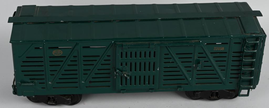 BUDDY L PRESSED STEEL CATTLE CAR: Repainted Buddy L Cattle Car. This is a decent amateur restoration. The car was very solid. Looks all complete. 20" Very Good