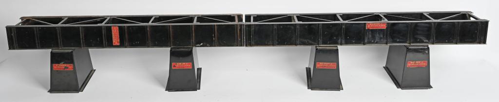 BUDDY L OUTDOOR RAILROAD TRESTLE BRIDGE: Original Buddy Outdoor Railroad Trestle Bridge. Comes with 2 Spans and 4 Bridge Piers. All original with good paint and decals. 30"