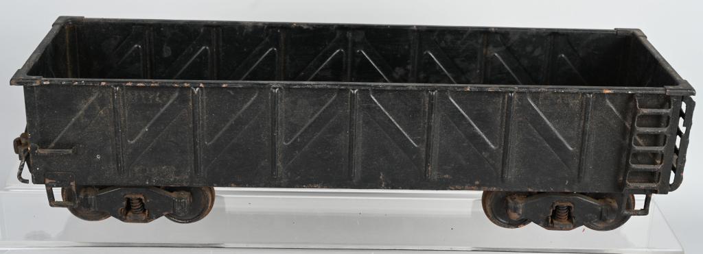 BUDDY L PRESSED STEEL GONDOLA TRAIN CAR: Original Buddy L Railroad Gondola. Original paint and decal. Shows some wear. 21" Very Good