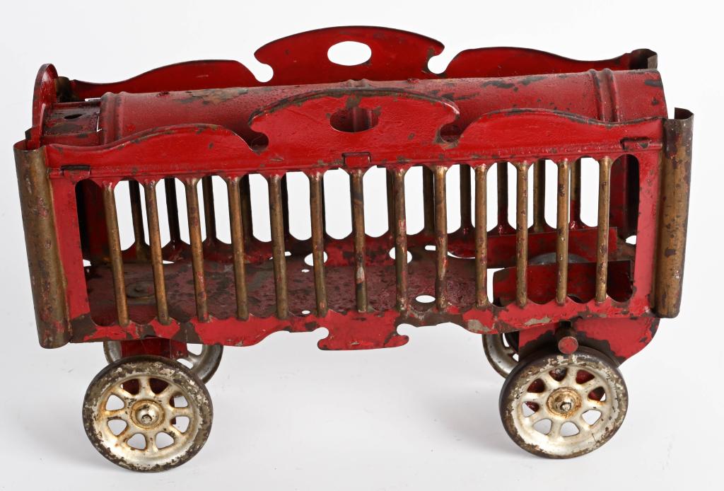DAYTON FLYWHEEL CIRCUS WAGON: All original with flywheel mech. Has wear. 12" Very Good