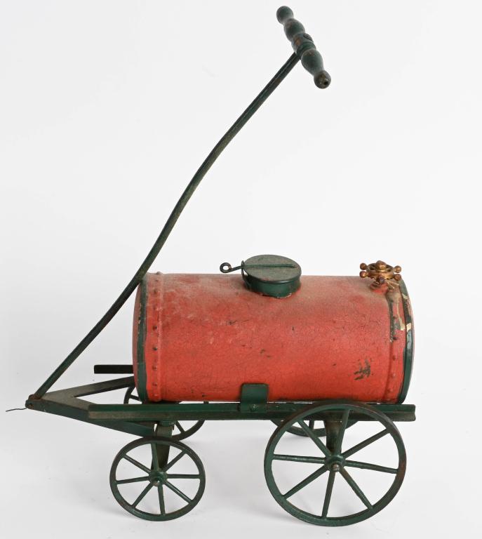 GERMAN TIN WATER WAGON PULL TOY: Original German Water Wagon Pull Toy. Nice paint. 13" Excellent