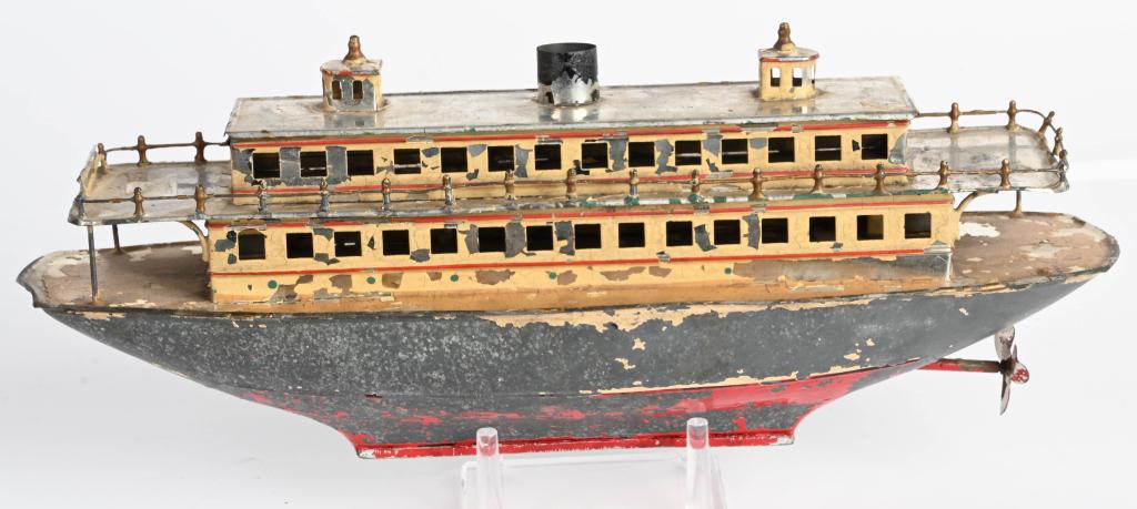 CARETTE CLOCKWORK FERRY BOAT: Original Carette Ferry Boat. Has working clockwork motor. All original condition with paint loss. Perfect for restoration. 14" Very Good