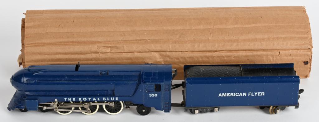 AMERICAN FLYER 350 ROYAL BLUE ENGINE & TENDER: American Flyer S scale 350 Royal Blue Engine and Tender. Excelelnt all original example.