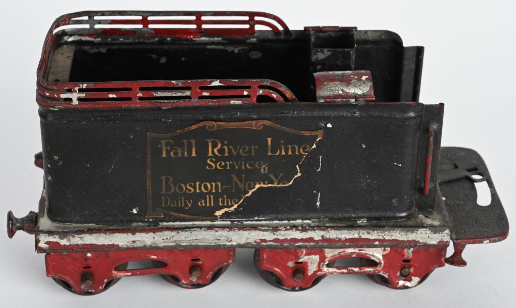 MARKLIN 1GA TENDER: Marklin 1 gauge Tender. Has been repainted with Fall River Lines decal added. Has wear. 8"