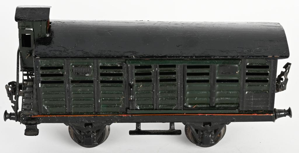 MARKLIN 1 GA CATTLE CAR: Marklin 1 gauge Cattle Car. All original with some marks on roof from wrap. 10"