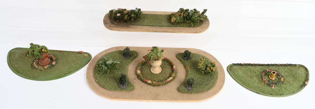 PRE-WAR LANDSCAPE & TERRACE PIECES: Original Pre-War 914 Landscape with Urn, Oblong Landscape Plot, Flag Pole Plot and Urn Plot for Terrace. All original and very nice