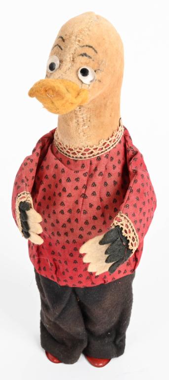 UNUSUAL FELT WINDUP DUCK WALKER: Unusual early toy. Windup works. 12" Excellent