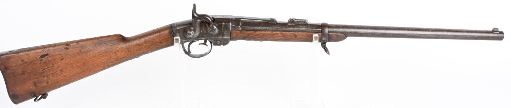 CIVIL WAR SMITH CAVALRY CARBINE: SERIAL NUMBER 7349 BARREL 21-5/8" CALIBER .50 CAL. MANUFACTURED 1862-1864. Produced by the Mass arms co. of Chicopee with an estimated production of 30,000 units. The Smith break action carbine was a 