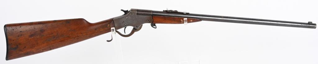 STEVENS MARKSMAN-12 SINGLE SHOT .22: SERIAL NUMBER Y905 BARREL 20" CALIBER .22RF MANUFACTURED 1911-1930. Improved variation of the CRACKSHOT with lever action break top action with takedown feature. Round barrel, blade front sight and el