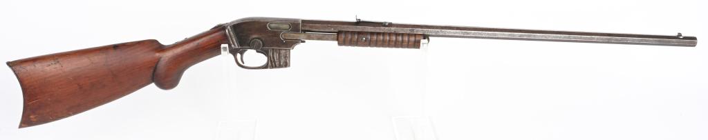 SAVAGE MODEL 1914 .22 PUMP ACTION RIFLE: SERIAL 63139. BARREL 24". CALIBER .22 RIMFIRE. Magazine fed, octagon barrel. Not working. Sharp edges and legends, could easily been refinished. Stocks are fine and proud to metal and complete and eas