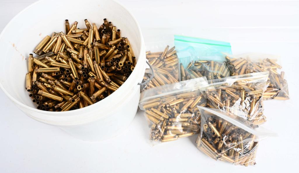 5-GAL PAIL OF UNPRIMED .223 BRASS: How many thousand of empty brass can you get in a 5-gal pail? It is in the thousands . A sandwich baggie holds 200 so I am guessing around 5000 cases total based on volume.