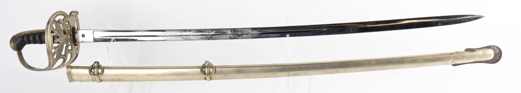 CIVIL WAR 114TH OVI PRESENTATION OFFICERS SWORD: Named Ohio Civil War Officer's Sword named to Captain Joseph Bury Residence was not listed; 27 years old. Enlisted on 8/15/1862 as a 2nd Lieutenant. On 9/11/1862 he was commissioned into "K" Co. OH 11