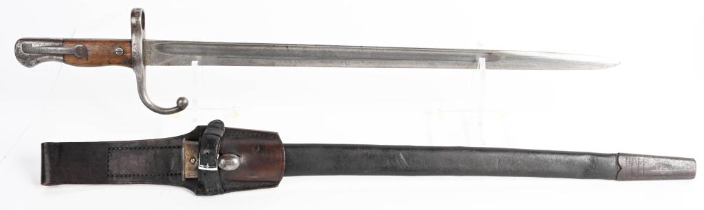 JAPANESE TYPE 18 MURATA BAYONET W/ SCABBARD: 19th Century Japanese Type 18 Murata Rifle Bayonet with Leather Scabbard. The Murata rifle was was designed by Major Murata Tsuneyoshi, and was the first locally produced Japanese service rifle. It wa