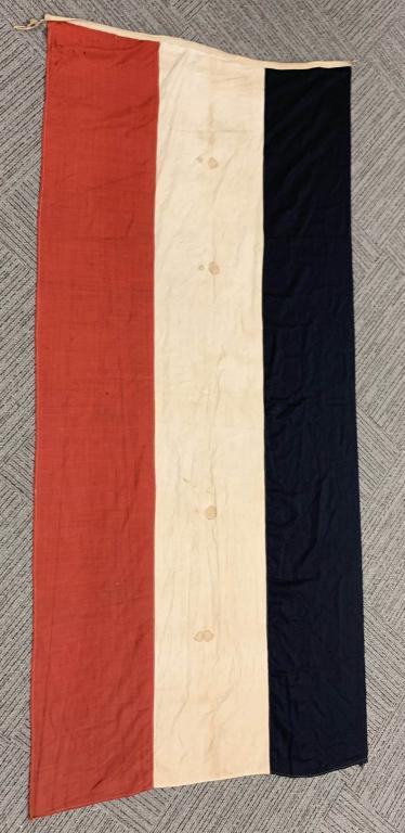 WWI IMPERIAL GERMAN NATIONAL FLAG WW1: National and merchant flag 1871–1918 (National- und Handelsflagge) measures 55 by 111 inches. With staining and some mothing throughout, otherwise in very good condition.