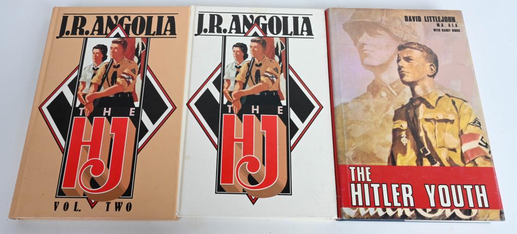WWII NAZI GERMAN REFERENCE BOOK ON HITLER YOUTH: WWII Nazi German Reference Books lot to include 1) The HJ Volumes 1 & 2 by J R Angolia, hardbacks, published by Roger J Bender Publishing, published 1991 & 1992 2) The Hitler Youth by Littlejohn, hard