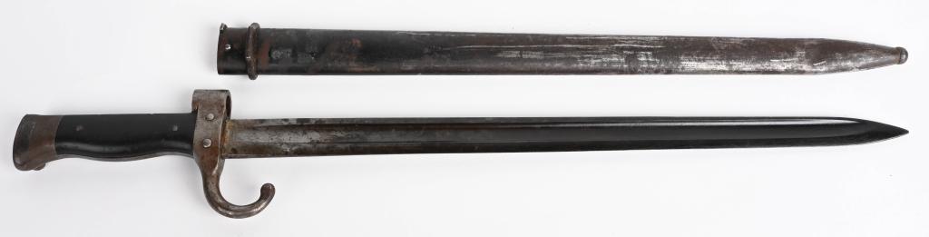 MANNLICHER BERTHIER M1890 CAVALRY BAYONET: This sword bayonet for the 8 mm. Mannlicher-Berthier M1890 Carabine de Cavalerie (cavalry carbine); and, M1892 and M1916 Mousqueton de Artillerie (artillery carbine). This example was made prior to th