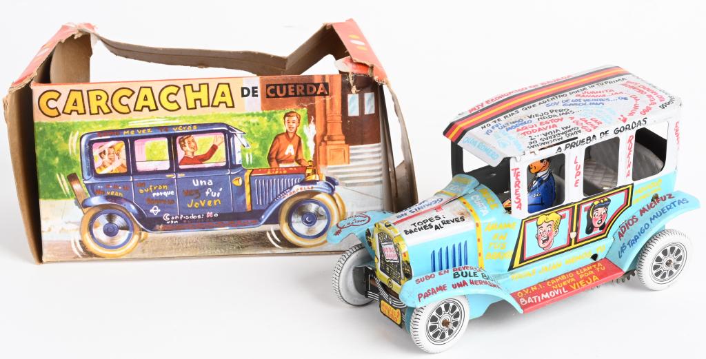 PLASTIMARX TIN WINDUP ARCHIE JALOPY w/ BOX: Never played with condition. Windup works. Boxed 7" Excellent