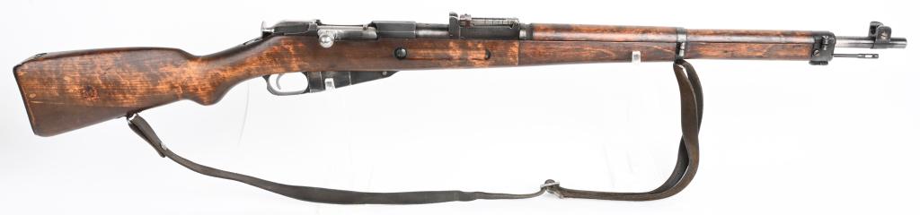 FINNISH SAKO M39 RIFLE WITH SLING: SERIAL NUMBER 237341 BARREL 27-1/2" CALIBER 7.62X54R MANUFACTURED 1943. Produced in Finland from captured Russian rifles and rebuilt with heavier barrel, updated sights and improved stock design. Hex 