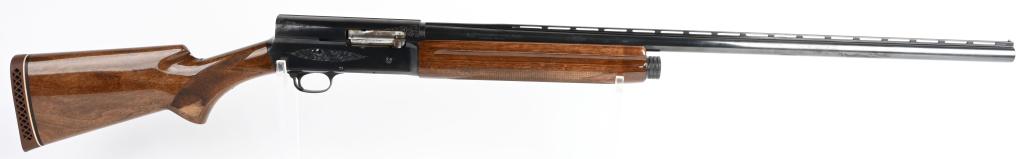 BELGIAN BROWNING MAGNUM TWELVE A-5 SHOTGUN: SERIAL NUMBER 75V34139 BARREL 30" GUAGE 12-3" MANUFACTURED 1975. Belgian Production A-5 Magnum 12 ga with checkered walnut pistol grip stock with 14-1/4" lop over factory pad. Vent rib barrel choked f