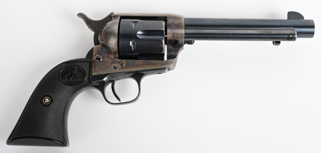 HIGH CONDITION PRE WAR COLT SAA REVOLVER: SERIAL 353546. BARREL 5.5". CALIBER .45 COLT. MADE IN 1929. This is the first year that Colt used the new "Colt Single Action Army" stamp on left side of barrel. Gun also has the single serial number 