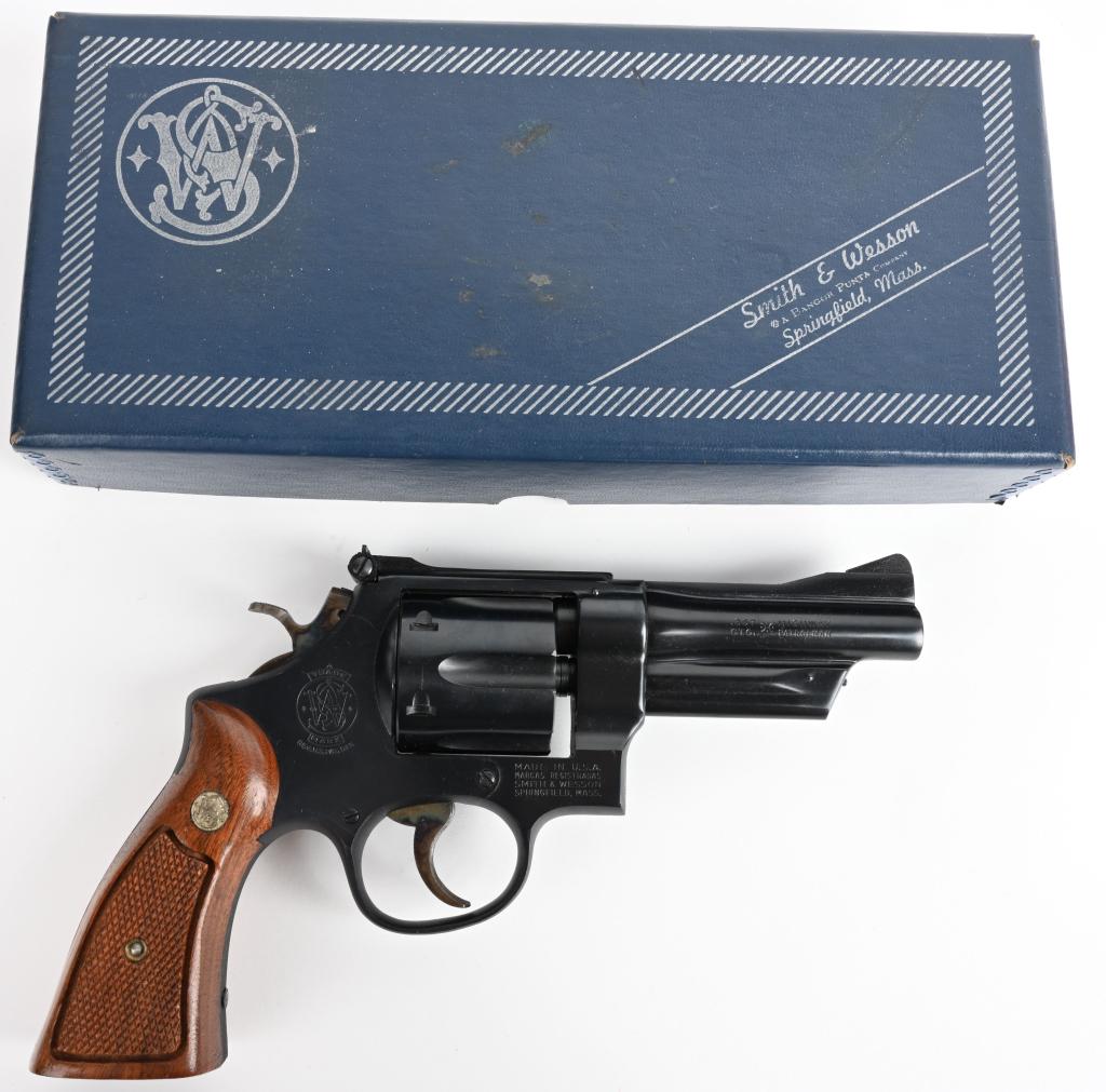 MIB SMITH & WESSON MODEL 28-2 REVOLVER: SERIAL N255649. BARREL 4". CALIBER .357 MAGNUM. MADE IN 1974-77. The Highway Patrolman is built on the square butt N-frame, 3-screw with pinned barrel recessed chambers, target rear sight, wide hammer