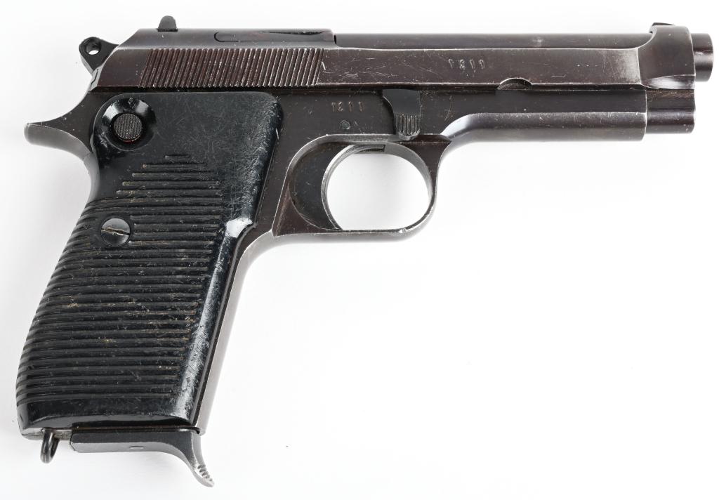 EGYPTIAN DANSHWAY MODEL 51 PISTOL: SERIAL NUMBER 10491 BARREL 4-1/2" CALIBER 9MM PARA, MANUFACTURED 1951+. Produced in the United Arab Republic and based upon the Italian Beretta model 1951. blue finished steel construction with cross