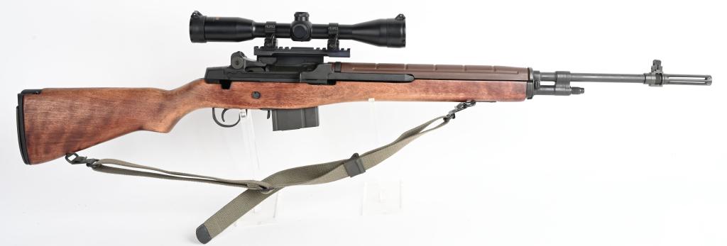 BOXED SPRINGFIELD ARMORY M1-A SPORTING RIFLE: SERIAL 139815. BARREL 22". CALIBER .308. Newly manufactured to original GI specs. This is a box magazine fed semi automatic rifle with muzzle flash, pistol grip hardwood stock, trap butt plate, compos