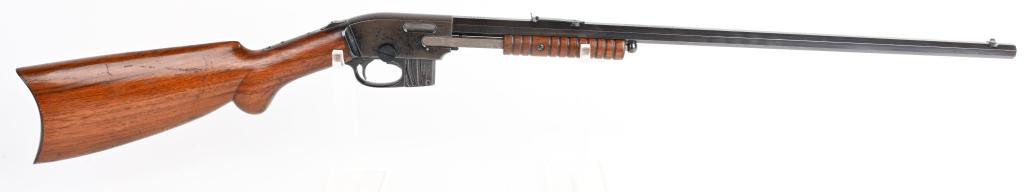 FINE SAVAGE MODEL 1903 SLIDE ACTION .22 RIFLE: SERIAL 122683. BARREL 24". CALIBER .22 RIMFIRE. The Savage Model 1903 is a pump-action, side-ejecting, .22 rimfire rifle with an internal hammer; a 24-inch, octagonal barrel; open sights; a two-piece 