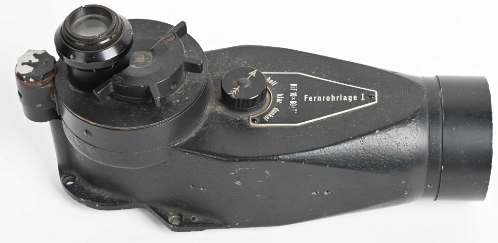 GERMAN FERNROHRLAGE 10X60MM ASKANIA SIGHTING SCOPE: WWII German Fernrohrlage I 10X60mm sighting telescope for the Askania Kinotheodolite/Cinetheodolite instrument used in the famous V2 rocket program! Originally, there would have been two of these 10X6