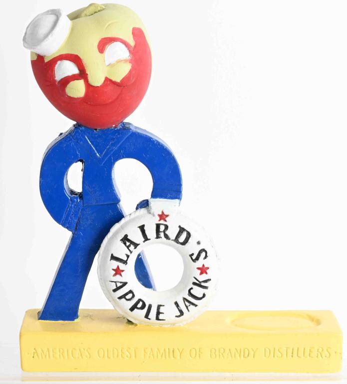 LAIRD'S APPLE JACK BRANDY BOTTLE DISPLAY: Laird's Apple Jack Brandy Advertising Bottle Display. Made of plaster. Repainted. 14" Very Good