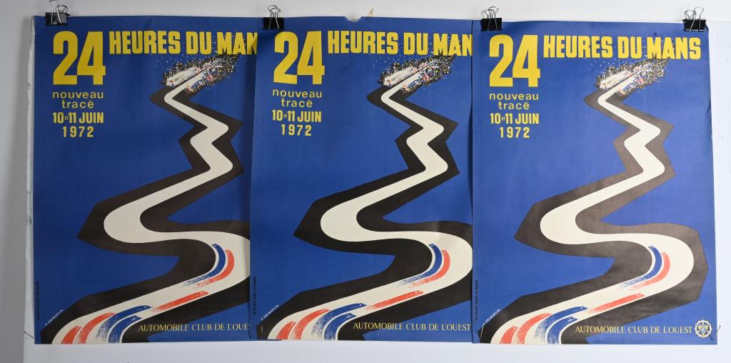 6- 1972 24 HOURS OF LEMANS RACING POSTER: Great lot of 6 original 1972 24 Hours of LeMans Racing Posters. Art by J. Jacquelin. Great condition. Few minor dog ears and rips. 20"x15"