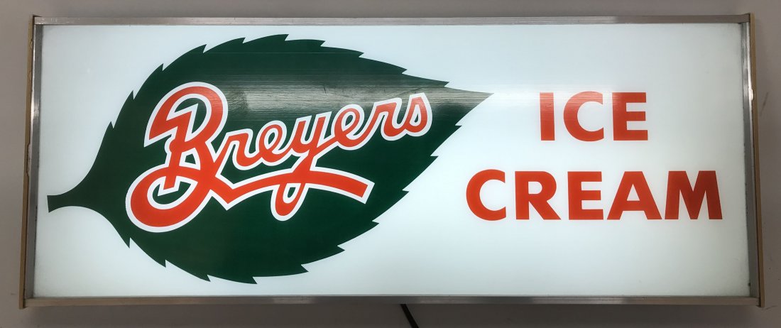 BRYERS ICE CREAM LIGHT-UP SIGN: Bryers Ice Cream Light-Up Sign. Nice colors. Lighted up when tested. 25 1/2" x 10" Excellent