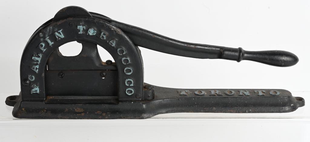 McALPIN CAST IRON TOBACCO CUTTER: McAlpin cast iron Tobacco Cutter. Marked Toronto. 19" Excellent