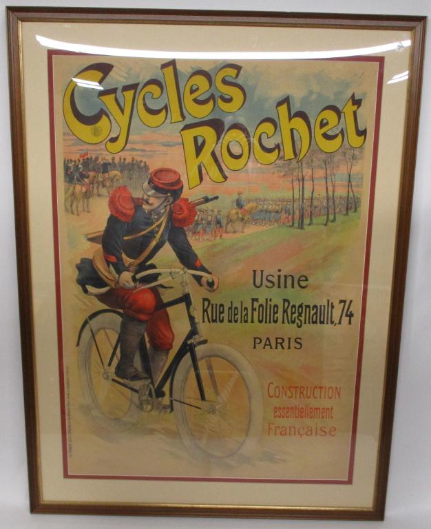 Cycles Rochet French Poster: rated 8.25, 57"x42", single-sided paper poster frame with plexiglass front, has faint fold marks.