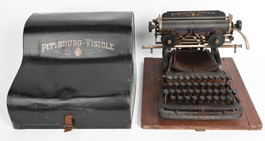 ANTIQUE PITTSBURG MODEL 10 TYPEWRITER: The Pittsburg Visible was a later model of the 1890 Daugherty-Visible. It is clearly marked model 10 which was introduced in 1902. The Daugherty and Pittsburg visible were really the first successful 