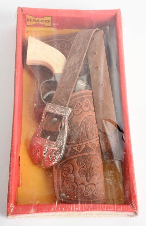 HALCO MARSHALL HOLSTER SET MIB: New Old Stock Cap Gun and Leather Holster. 11"