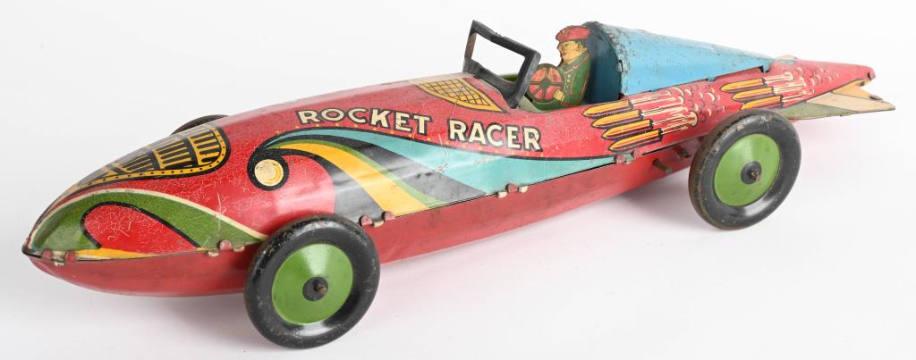 MARX TIN WINDUP ROCKET RACER: All original. Not working. 16" Very Good